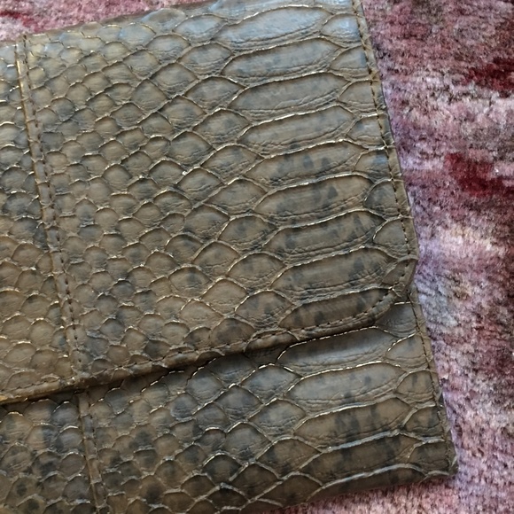 Dark Brown Metallic Snakeskin Clutch Vegan - Picture 2 of 3